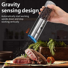 Load image into Gallery viewer, Electric Salt and Pepper Grinder Set - USB Rechargeable Gravity Salt and Pepper Shakers, Automatic Glass Mill with Adjustable Coarseness, LED Light, One-Hand Operation for Kitchen & Dining, silverywhite_7086