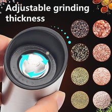 Load image into Gallery viewer, Electric Salt and Pepper Grinder Set - USB Rechargeable Gravity Salt and Pepper Shakers, Automatic Glass Mill with Adjustable Coarseness, LED Light, One-Hand Operation for Kitchen & Dining, silverywhite_7087
