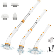 Load image into Gallery viewer, Electric Spin Scrubber, KIKOLIN 380RPM High Speed Power Scrubber, Cordless Cleaning Brush 2 Speeds for Bathroom, Tub, Shower, Floor with 4 Replaceable Brush Heads and Adjustable Extension Long Handle, Orange_1