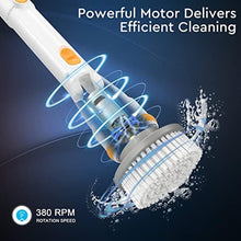 Load image into Gallery viewer, Electric Spin Scrubber, KIKOLIN 380RPM High Speed Power Scrubber, Cordless Cleaning Brush 2 Speeds for Bathroom, Tub, Shower, Floor with 4 Replaceable Brush Heads and Adjustable Extension Long Handle, Orange_7027