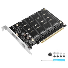 Load image into Gallery viewer, ELFJMZP PCIe 4.0 x16 to 4 Port M.2 NVMe SSD Adapter Card, PCIe Bifurcation RAID Controller, 4x 64Gbps Full Speed, Supports 4x NVMe SSD with Individual LED Activity Lights & Soft RAID for Windows 10/11, Black_1