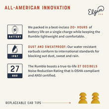 Load image into Gallery viewer, Elgin Rumble Bluetooth Earplug Earbuds, 27 dB Noise Reduction Wireless Headphones with Noise Cancelling Mic, 20 Hour Battery Life, IP67 Waterproof, OSHA Compliant Hearing Protection for Work, GrayGreen_5777