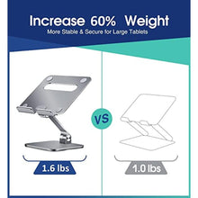 Load image into Gallery viewer, Elitehood Aluminum iPad Pro 12.9 Stand, Adjustable iPad Holder for Desk, Large Back Portable Monitor Stand, Compatible with 15.6' Monitor, iPad Pro 12.9, iPad Air Mini 6 5, Grey_522