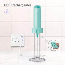 Load image into Gallery viewer, ELMWAY Rechargeable Milk Frother Handheld, Electric Coffee Frother Wand with Charging Stand & Wall Mount, Handheld Drink Mixer & Foam Maker for Coffee, Latte, Cappuccino, Matcha, Protein Powder, Green_5210