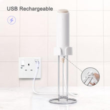 Load image into Gallery viewer, ELMWAY Rechargeable Milk Frother Handheld, Electric Coffee Frother Wand with Charging Stand & Wall Mount, Handheld Drink Mixer & Foam Maker for Coffee, Latte, Cappuccino, Matcha, Protein Powder,White_5238