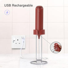 Load image into Gallery viewer, ELMWAY Rechargeable Milk Frother Handheld, Electric Coffee Frother Wand with Charging Stand & Wall Mount, Handheld Drink Mixer & Foam Maker for Coffee, Latte, Cappuccino, Matcha, Protein Powder, Red_5265