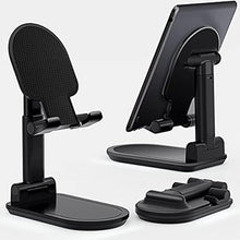 Load image into Gallery viewer, ELV Adjustable Cell Phone Stand - Foldable Portable Holder Cradle for Desk, Desktop Charging Dock - for Android, iPhone, iPad, Tablets, eReaders Smartphones (Black)_1