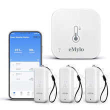 Load image into Gallery viewer, eMylo WiFi Hygrometer Thermometer with 3 IP65 Remote Sensors, 492 ft Range, White_1