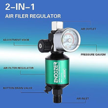Load image into Gallery viewer, ENDOZER G1/4" Inlet and Outlet Air Compressor Water Separator Clean Dry Air, with Drain Valve and Pressure Regulator for Spray Gun, GreenNpt_417