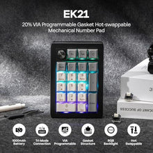 Load image into Gallery viewer, EPOMAKER EK21 VIA Gasket Number Pad w/ 1000mAh Battery, BT 5.0/2.4GHz/Wired, BlackSilver_710