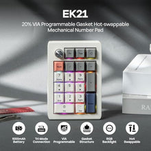 Load image into Gallery viewer, EPOMAKER EK21 VIA Gasket Number Pad w/ 1000mAh Battery, BT 5.0/2.4GHz/Wired, RetroWhite_769