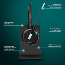Load image into Gallery viewer, EPOS Impact 5000 Go MS 3-in-1 Wireless DECT Headset with USB-A Dongle, Foldable Charge Stand, Microsoft Teams Certified, Noise-Cancelling Mic, Up to 135m Range, Black_77