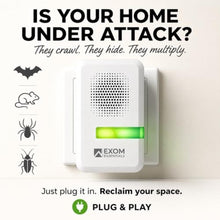 Load image into Gallery viewer, Exom Essentials T-25, Ultrasonic Pest Repeller Wall Plug-in Most Effective Than Repellents - Get Rid of - Rodents, Squirrels, Mice, Rats, Bats, Roaches, Ants, Spiders, Bed Bugs, White_2005