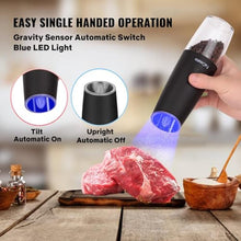 Load image into Gallery viewer, FaCreate UPGRADED USB RECHARGEABLE Gravity Electric Salt and Pepper Grinder Set,Battery Powered Automatic Operation Salt and Pepper Shakers,LED Light Adjustable Coarseness Mill 2 PACK(BLACK)_766
