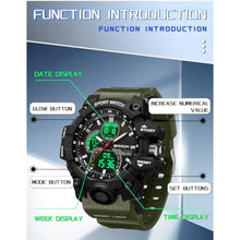 Load image into Gallery viewer, FANMIS Men's Solar Powered Casual Quartz Wrist Watch Analog Digital Multifunctional Black Sports Watch (X Army Green)_1935