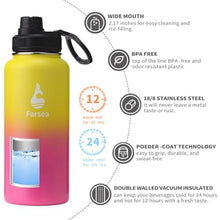 Load image into Gallery viewer, Farsea Insulated Water Bottle With Paracord Handle, Protective Boot and 2 Lids (Straw Lid & Spout Lid), Stainless Steel Water Bottle Wide Mouth, Double Wall Sweat-Proof BPA-Free, 32 oz, Nectarine_5985