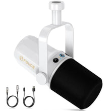 Load image into Gallery viewer, FDUCE SL40 Dynamic Microphone for Podcasting, Gaming, Live Streaming and Recording, Built-in Headphone Output, LED Mute Button, All-Metal USB/XLR, Voice Isolation Technology (White)_1