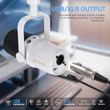 Load image into Gallery viewer, FDUCE SL40 Dynamic Microphone for Podcasting, Gaming, Live Streaming and Recording, Built-in Headphone Output, LED Mute Button, All-Metal USB/XLR, Voice Isolation Technology (White)_4915