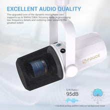 Load image into Gallery viewer, FDUCE SL40 Dynamic Microphone for Podcasting, Gaming, Live Streaming and Recording, Built-in Headphone Output, LED Mute Button, All-Metal USB/XLR, Voice Isolation Technology (White)_4916