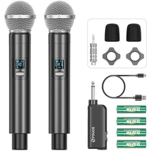 Load image into Gallery viewer, FDUCE Wireless Microphone, UHF Dual Cordless Dynamic Mic System with Rechargeable Receiver, for Karaoke Singing, Wedding, DJ, Party, Speech, Church, Class Use, 200ft (W60), Gray_1