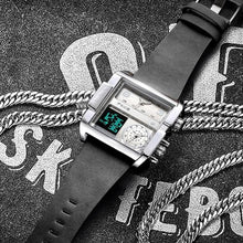 Load image into Gallery viewer, FEICE Wathes for Men Digital LED Analog Quartz Wristwatch Business Mens Watch Multifunction Square Chronograph 24H Calendar Leather Band Unique FK030 Black_2861