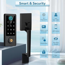 Load image into Gallery viewer, Fingerprint Door Lock with Handle Sets, BEBASIA Keyless Entry Door Lock, Bluetooth Front Handle Set, Smart Deadbolt, Electronic Keypad Digital Lock with Handle, Black_5998