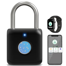 Load image into Gallery viewer, Fingerprint Padlock, Pothunder Smart Padlock, Locker Lock, Fingerprint Lock with APP Unlock, USB Rechargeable, Suitable for Gym Locker, Door(Black), OnyxBlack_1