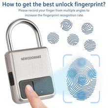 Load image into Gallery viewer, Fingerprint Padlock, Smart Padlock with USB Charging Support, Fingerprint Lock, Biometric Lock Suitable for Luggage, Bookcase, Suitcase, Backpack, Bike, School Locker, Gym Locker Lock(Gold)_2395