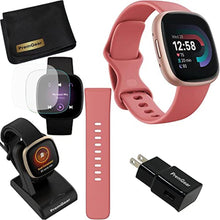 Load image into Gallery viewer, Fitbit Versa 4 Health and Fitness Smart Watch (Pink/Rose) with Built-in GPS, 6 Day Battery Life, S & L Bands, Bundle with 3.3foot Charge Cable, Wall Adapter, Screen Protectors & PremGear Cloth, PinkSandCopperRoseAluminum_1