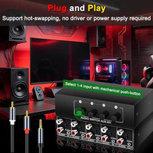 Load image into Gallery viewer, FlyroadUp 3.5mm Aux + RCA L/R Bi-Directional Stereo Audio Switch 4 in 1 Out, Black_4841