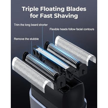 Load image into Gallery viewer, Foil Shavers for Men, Mini Electric Razors for Close Shaving Face with High Speed 3 Floating Blade Heads, USB C Fast Rechargeable Foil Shaver IPX7 Waterproof Wet Dry Travel Locked/Led Display, SilverBlack_1584