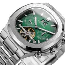 Load image into Gallery viewer, FORSINING Automatic Mechanical Watch for Men, Classic Square Case, Tourbillon Dial, Multifunctional (Date/Week/Month) Business Casual Wristwatch with Stainless Steel Starp Waterproof Luminous (Green)_857