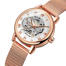 Load image into Gallery viewer, FORSINING New Women Fashion Skeleton Wristwatch Lady Casual Waterproof Self-Wind Mechanical Watch with Stainless Steel Mesh Band (03-Rose White), RoseWhite_8465