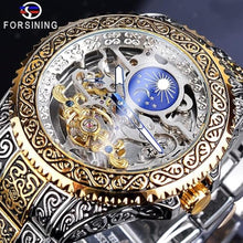 Load image into Gallery viewer, FORSINING Retro Watch for Men Carved Self-Wind Mechanical Tattoo Tourbillon Moon Phase Independent Seconds Skeleton Automatic Big Dial Wrist Watches,Gold_8617