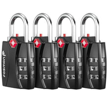 Load image into Gallery viewer, Fosmon TSA Approved Luggage Locks, 3 Digit Combination Padlock, 4 Pack, DigitBlackPack_1