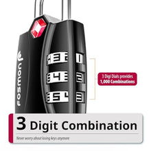 Load image into Gallery viewer, Fosmon TSA Approved Luggage Locks, 3 Digit Combination Padlock, 4 Pack, DigitBlackPack_8067
