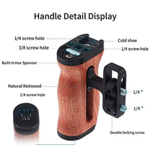 Load image into Gallery viewer, Foto4easy Universal Camera Wooden Side Handle,Adjustable Up and Down Side Handle Grip with 1/4"-20 Screw Hole and Cold Shoe Mount for DSLR Camera Cage and Camnera Accessories_6886