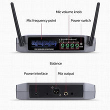 Load image into Gallery viewer, FULODE UR-408 4 Channel Professional Wireless Microphone System with 4 Lavalier 4 Headset Mics, Ideal for Home Party Singing Karaoke Meeting Church Event TV Speaker, GrayBodypack_1184