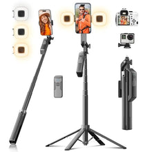 Load image into Gallery viewer, Funxee Selfie Stick Phone Tripod - 71 inch Tall Cell Phone Holder with Detachable Wireless Remote and 2 LED Lights for Recording, Video and Picture, Phone Stand for iPhone, Android, Camera & Gopro, Black_1