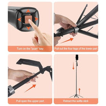 Load image into Gallery viewer, Funxee Selfie Stick Phone Tripod - 71 inch Tall Cell Phone Holder with Detachable Wireless Remote and 2 LED Lights for Recording, Video and Picture, Phone Stand for iPhone, Android, Camera & Gopro, Black_6240