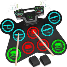 Load image into Gallery viewer, FVEREY Electronic Drum Set for Kids - 9 Drum Pads, 2 Pedals & 2 Sticks, Drum Kit with Headphone Jack, Rechargeable Drums Pad for Kid Age 8-12, Gifts for Boys & Girls Ages 7 8 9 10 11 12 13+ Year Old_1