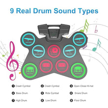 Load image into Gallery viewer, FVEREY Electronic Drum Set for Kids - 9 Drum Pads, 2 Pedals & 2 Sticks, Drum Kit with Headphone Jack, Rechargeable Drums Pad for Kid Age 8-12, Gifts for Boys & Girls Ages 7 8 9 10 11 12 13+ Year Old_2245