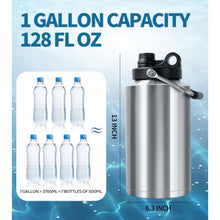 Load image into Gallery viewer, GAGANIU Insulated Water Bottle, 1 Gallon Jug with Handle, 128 oz Stainless Steel Large Water Bottle Wide Mouth Double Vacuum for Hot & Cold Drinks, Stainless Steel, StainlessSteel_1785