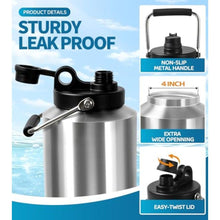 Load image into Gallery viewer, GAGANIU Insulated Water Bottle, 1 Gallon Jug with Handle, 128 oz Stainless Steel Large Water Bottle Wide Mouth Double Vacuum for Hot & Cold Drinks, Stainless Steel, StainlessSteel_1788