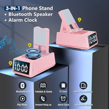 Load image into Gallery viewer, Gifts for Women/Girls, Phone Stand with Bluetooth Speaker & LED Alarm Clock, 12H Playtime&Anti-Slip Base, Hands-Free for Home Cooking/Office, Thoughtful for Mom, Grandma, Wife (Pink)_7596