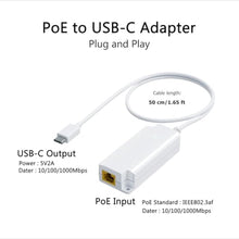 Load image into Gallery viewer, Gigabit PoE to USB C Converter, USB-C to Ethernet Adapter with 10W Charging_385