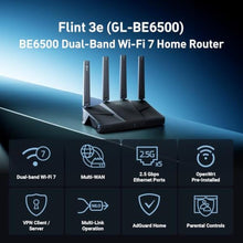Load image into Gallery viewer, GL.iNet GL-BE6500 Flint 3e Wi-Fi 7 Router with VPN for Home and Gaming, black_592