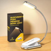 Load image into Gallery viewer, Glocusent Posh Premium Book Light for Reading in Bed with Timer, 16-LED Rechargeable Reading Light Runs 160hrs, 1800K Eyecaring Clip on Book Light, 3 Colors & 5 Brightness Levels, Perfect for Readers, White_1