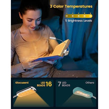 Load image into Gallery viewer, Glocusent Posh Premium Book Light for Reading in Bed with Timer, 16-LED Rechargeable Reading Light Runs 160hrs, 1800K Eyecaring Clip on Book Light, 3 Colors & 5 Brightness Levels, Perfect for Readers, White_1559