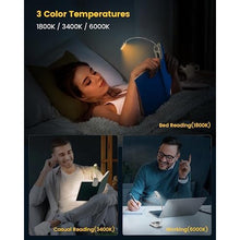 Load image into Gallery viewer, Glocusent Posh Premium Book Light for Reading in Bed with Timer, 16-LED Rechargeable Reading Light Runs 160hrs, 1800K Eyecaring Clip on Book Light, 3 Colors & 5 Brightness Levels, Perfect for Readers, White_1560